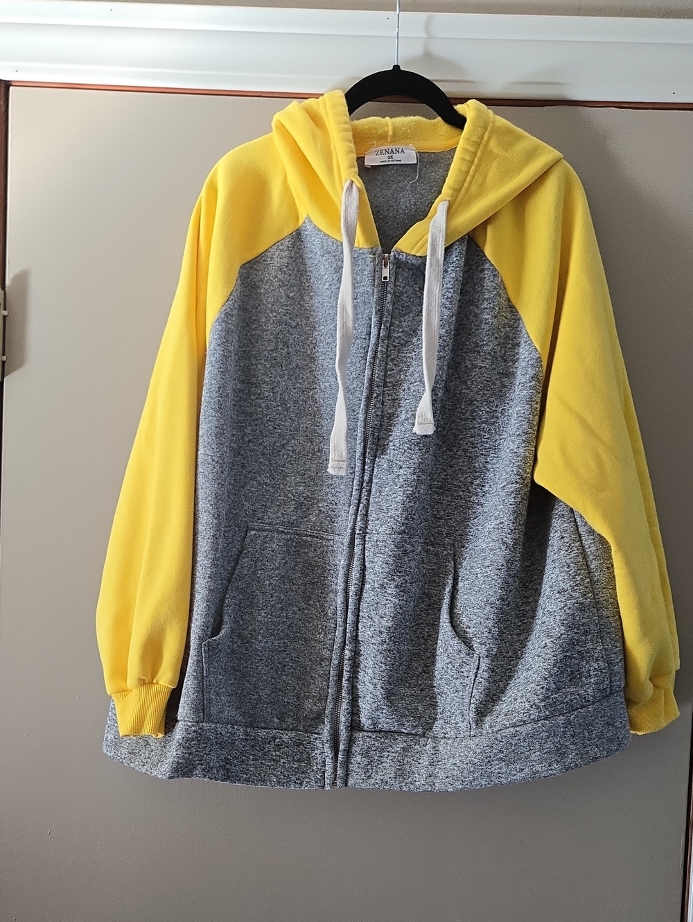 Zenana Outfitters Gray and Yellow Colorblock Zip Hoodie